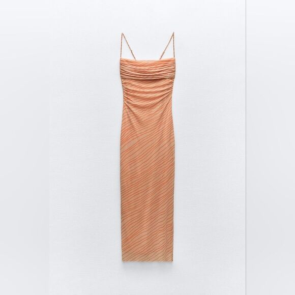 NWT ZARA STRAPLESS FLORALβDRESS Orange - Picture 10 of 16